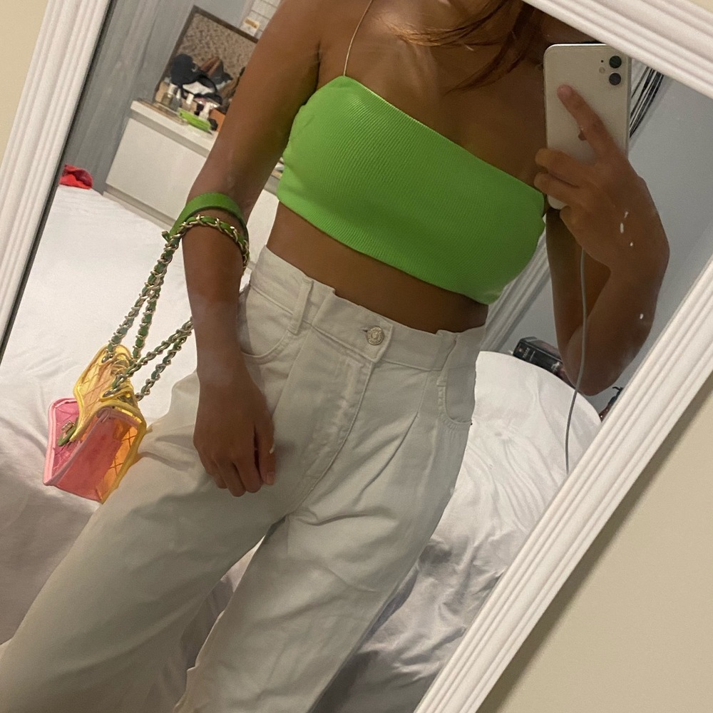 Neon green skinny strap ribbed crop top - Picture 12 of 12